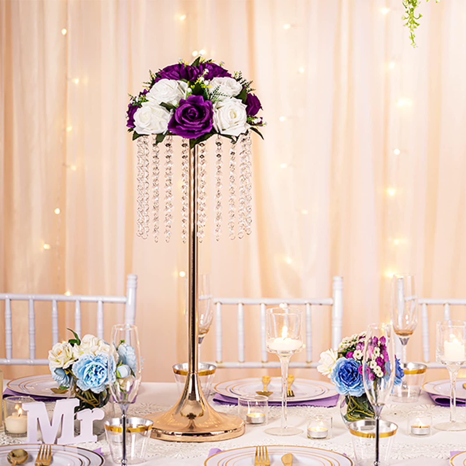 BLOSMON 2 Pack Artificial Rose Flower Balls - Purple & White Fake Floral Centerpieces with Base for Wedding, Home, Party Decor | DIY Kissing Ball Bouquet, Table Arrangement, Romantic Decorations