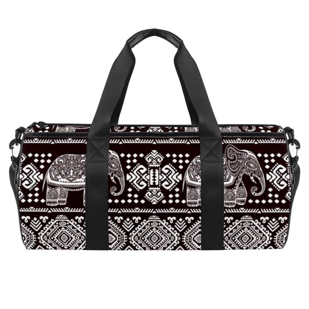 Vintage Indian Elephant Print Duffel Shoulder Bag - Canvas Travel Gym Sports Dance Weekender Carry On Bag for Women | Perfect for Yoga, Beach Trips & Weekend Getaways
