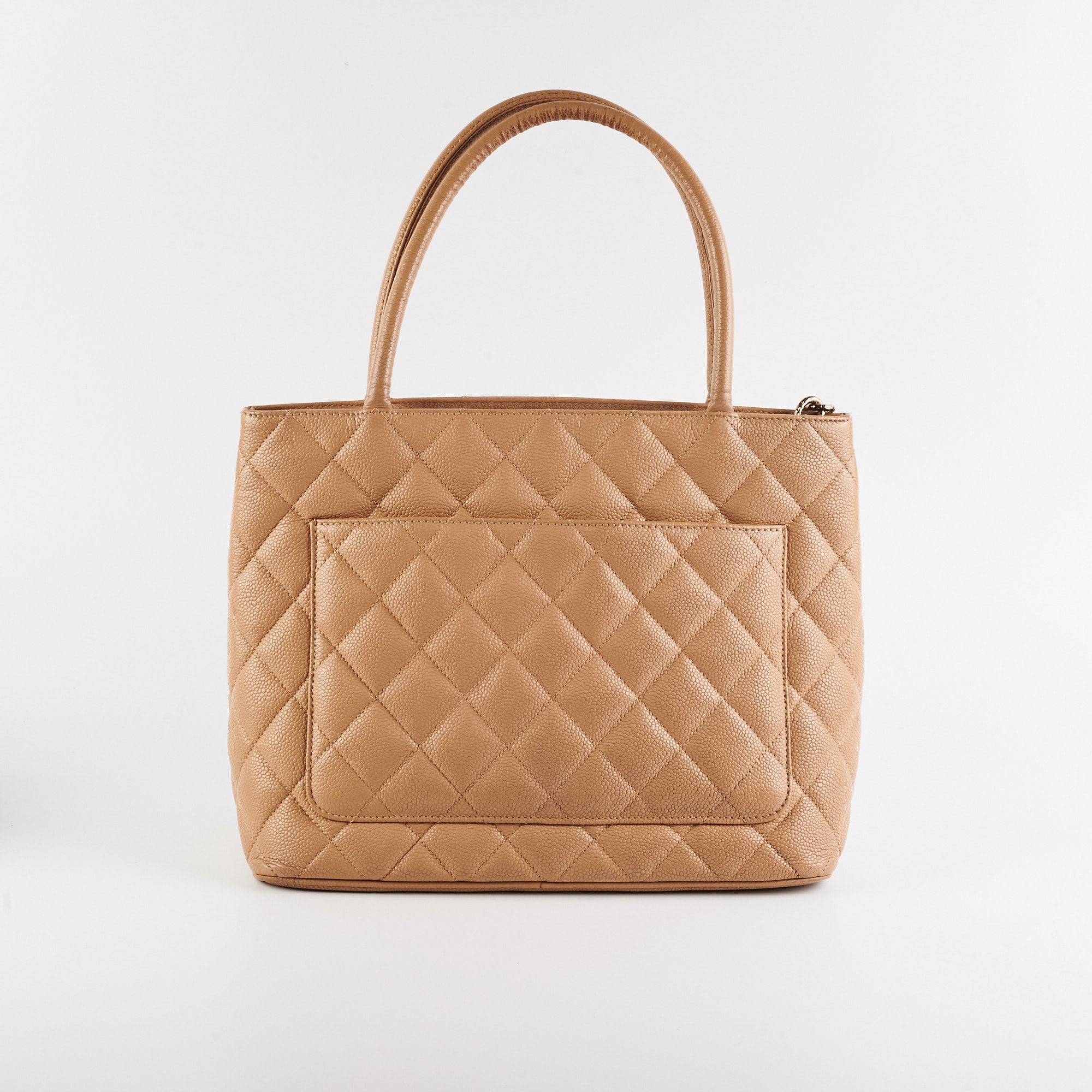 Chanel Classic Flap Bag Medallion Beige Caviar Leather Crossbody Purse for Women | Luxury Designer Handbag for Parties, Work & Everyday Use