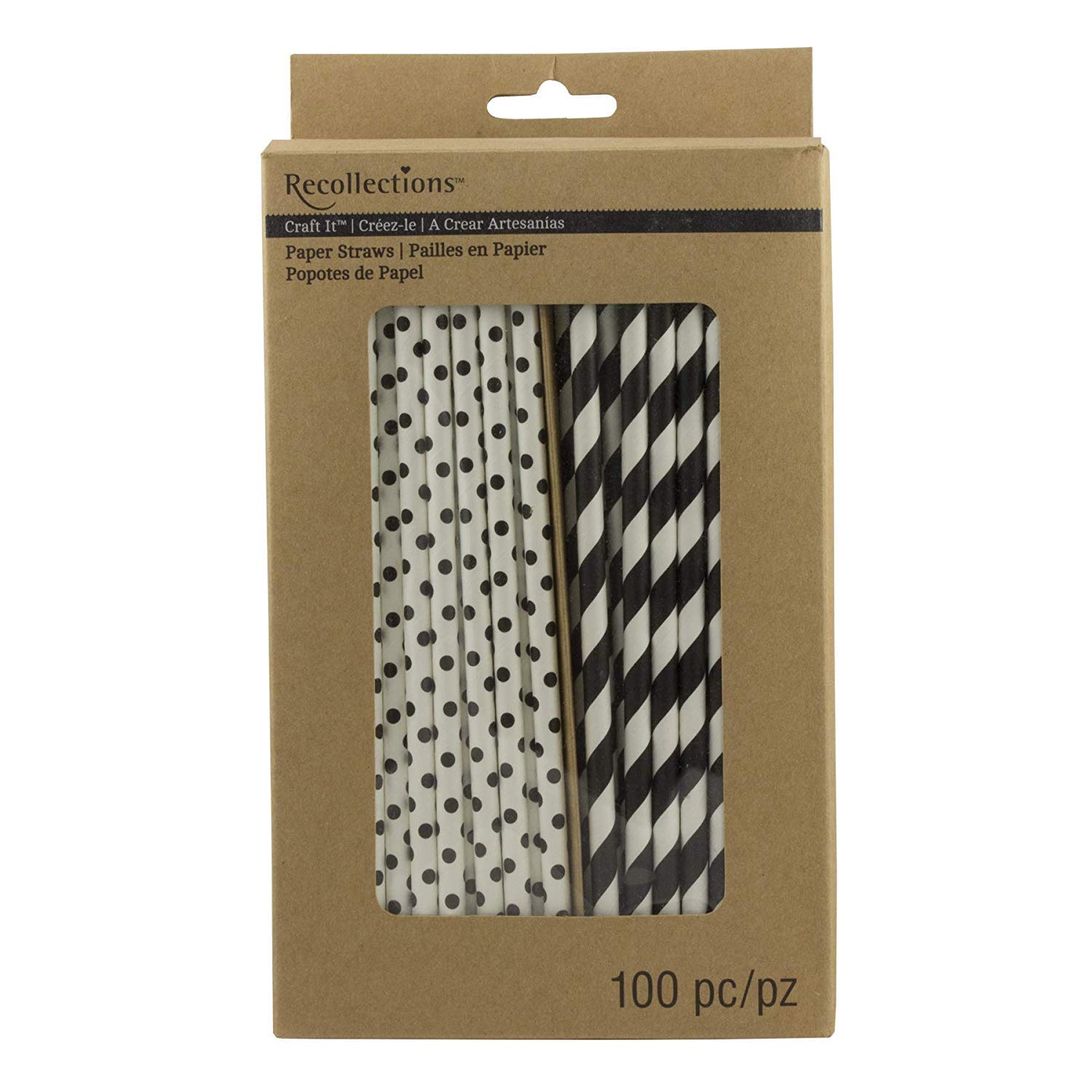 Celebrate It 100-Pack Black Printed Paper Straws - Eco-Friendly Disposable Drinking Straws for Parties, Weddings, and Events