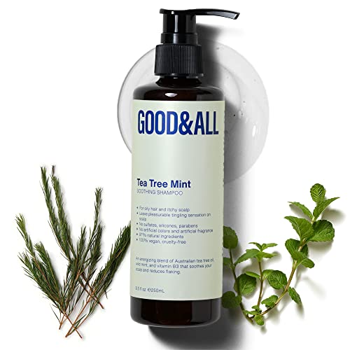 GOOD&ALL Tea Tree Oil Shampoo for Dry Itchy Scalp & Oily Hair - Itch Relief & Dandruff Treatment for Women & Men - Sulfate Free, Paraben Free, Vegan & Natural Formula - Color Safe for All Hair Types (8.5 fl oz) - Perfect for Daily Use & Scalp Care Routine
