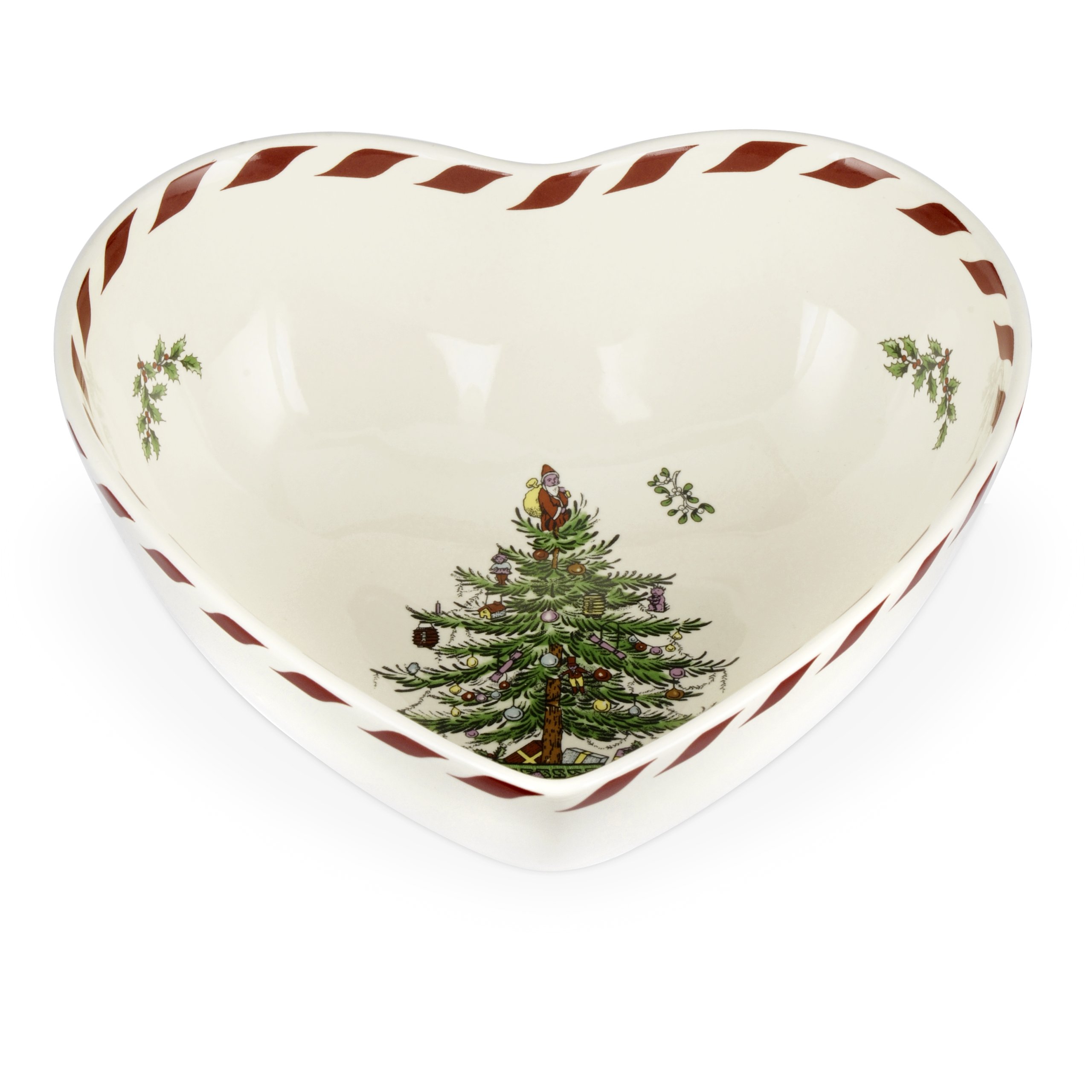 Spode Christmas Tree Peppermint Heart Bowl 8-Inch - Festive Holiday Serving Dish for Candy, Desserts & Table Decor