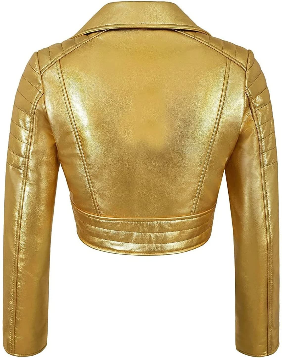 Genuine Leather Jacket for Women - Slim Fit Short Biker Jacket, Party & Pub Outwear, Bright Gold Color, XXX-Large | Perfect for Nightlife, Date Nights & Casual Street Style