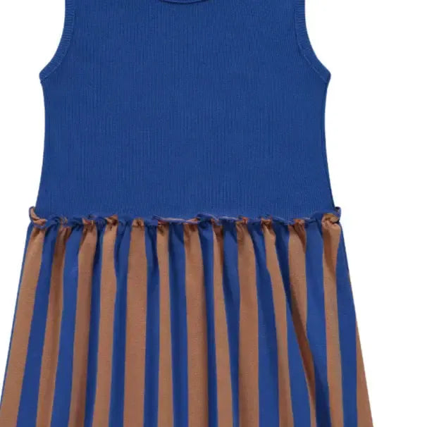 Babyface Sleeveless Dress for Girls - Blue & Orange Striped Summer Dress | Perfect for Beach, Playdates & Outdoor Activities
