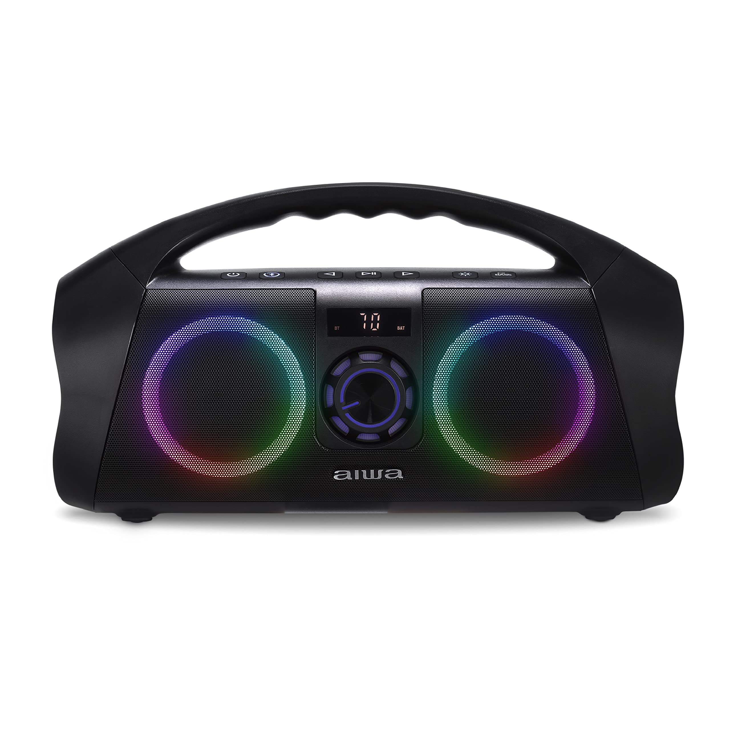 AIWA Waterproof Bluetooth Boombox Speaker - Portable Wireless Speaker with LED Lights, Digital Display, AUX Input & 15H Playtime - Perfect for Pool Parties, Beach Outings & Outdoor Adventures