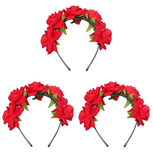 FRCOLOR 3 Pack Rose Flower Headbands for Women - Wedding Hair Crown, Boho Festival Accessories, Bridal Shower Party Hairpiece - Perfect for Brides, Flower Girls & Special Occasions