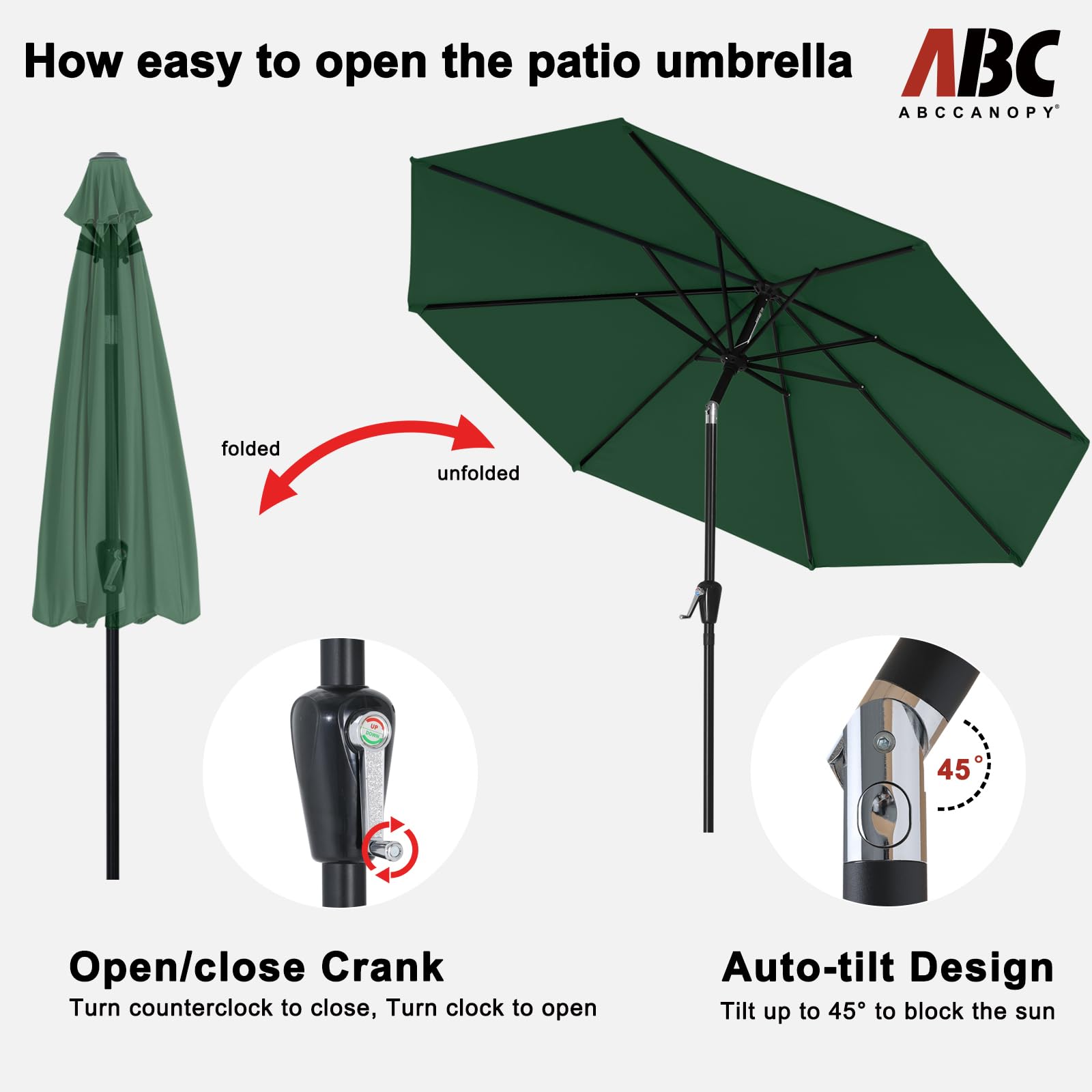 10FT Waterproof Patio Umbrella with Tilt & Crank - UV Protection for Pool, Garden & Backyard