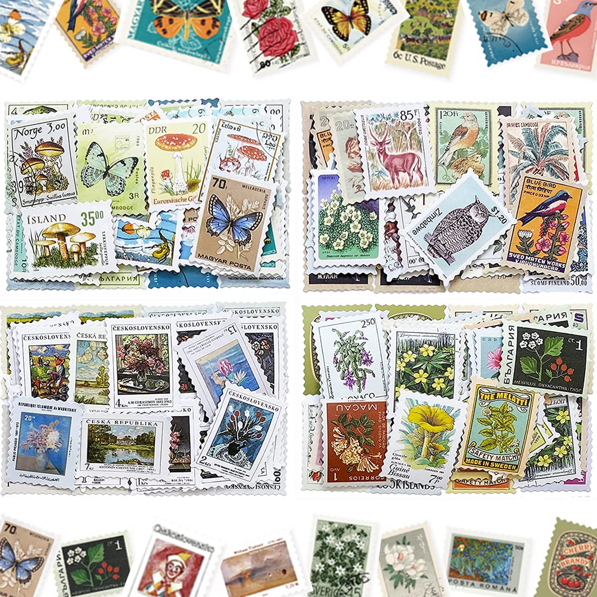 184Pcs Vintage Postage Stamps Stickers Pack - Decorative Adhesive Stamps for Scrapbooking, Bullet Journal, Planner, DIY Crafts | Perfect for Travel Journal, Calendar & Notebook Decoration