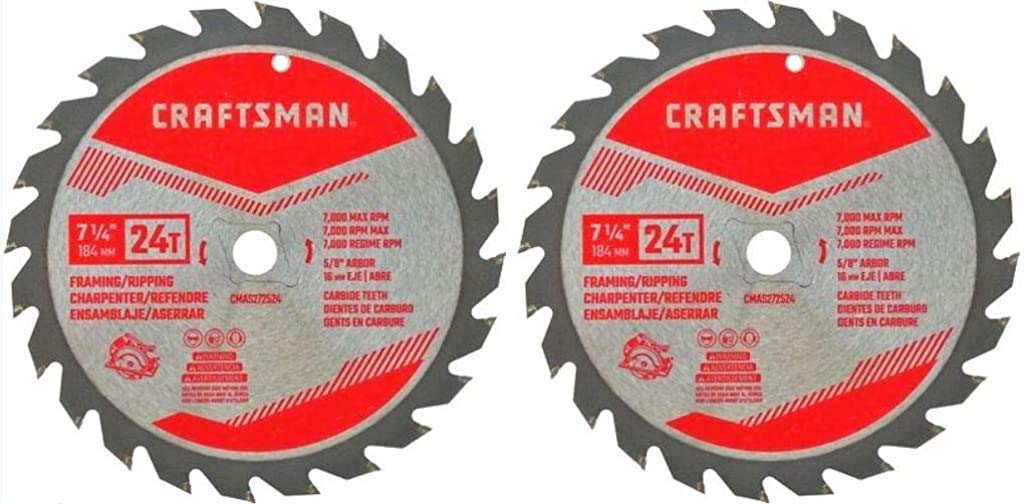 CRAFTSMAN 7-1/4 Inch 24-Tooth Ultra Performance Tungsten Carbide Tipped ATB Circular Saw Blade (2 Pack) - Perfect for Woodworking, DIY Projects, and Professional Cutting Tasks