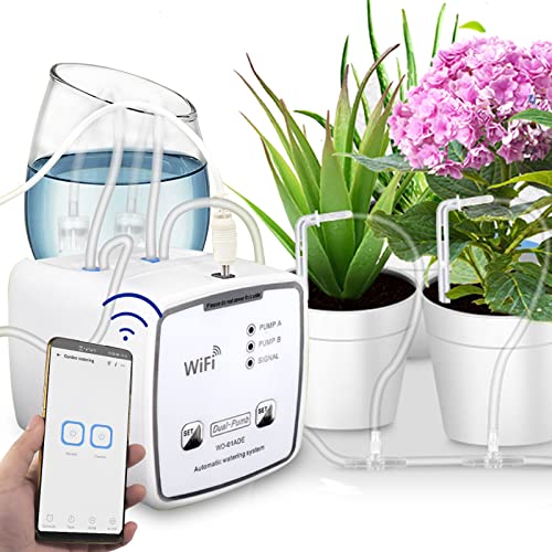 Suertree WiFi Smart Auto Drip Irrigation Kit - 30-Day Digital Programmable Water Timer, Automatic Plant Watering System for 20 Potted Plants (White) | Indoor Garden, Vacation Plant Care, Greenhouse & Balcony Use