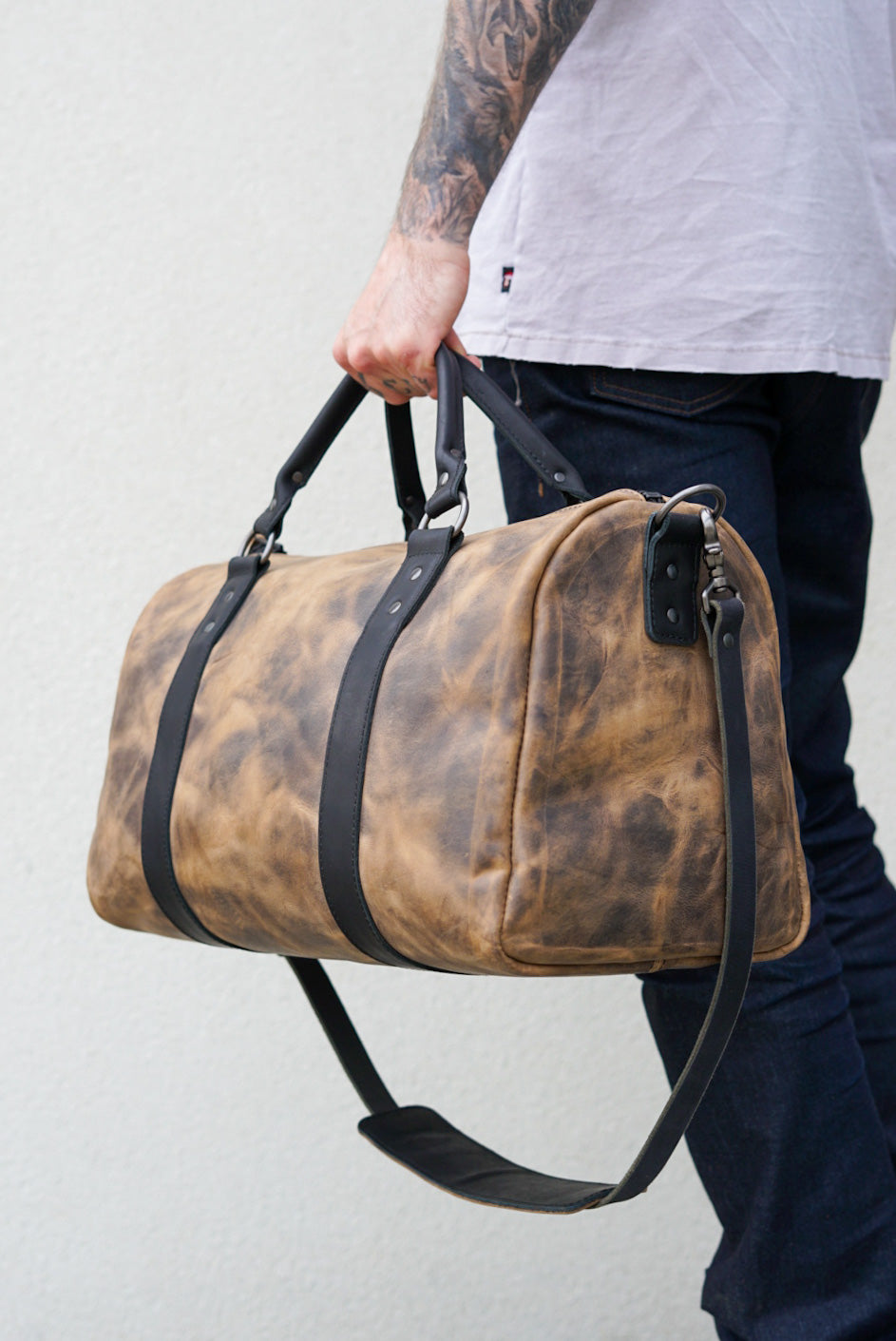 Overnighter Duffle Bag - Hillbilly Sepia & Flat Black Accents - Perfect for Travel, Gym & Weekend Getaways