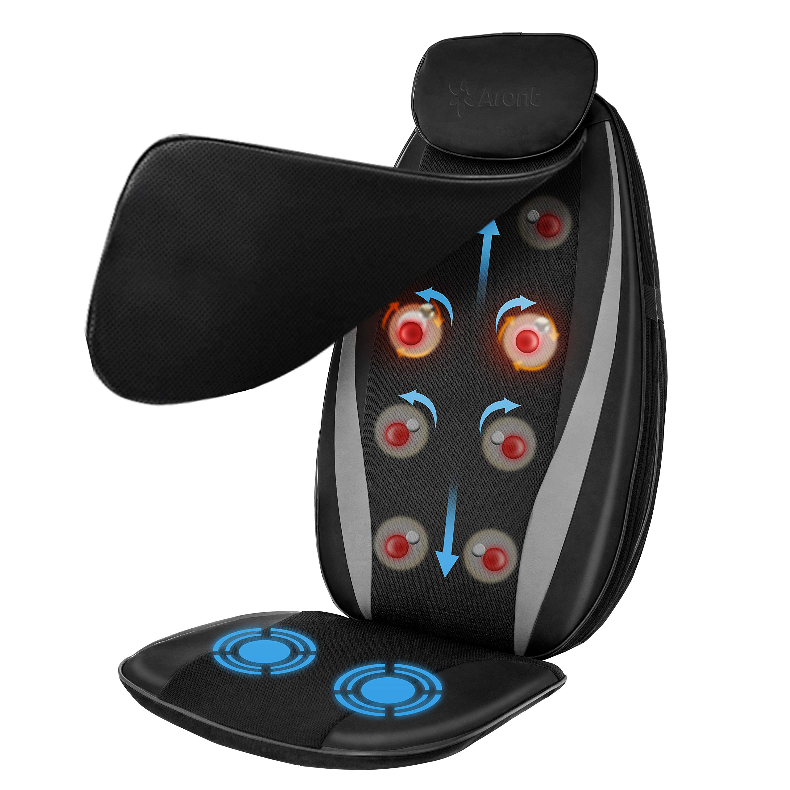 Shiatsu Massage Cushion with Heat - Electric Back Massager for Neck, Shoulder & Full Back Pain Relief - Kneading Massage Pad for Home, Office or Car Use - Portable Body Massager for Relaxation (Black)