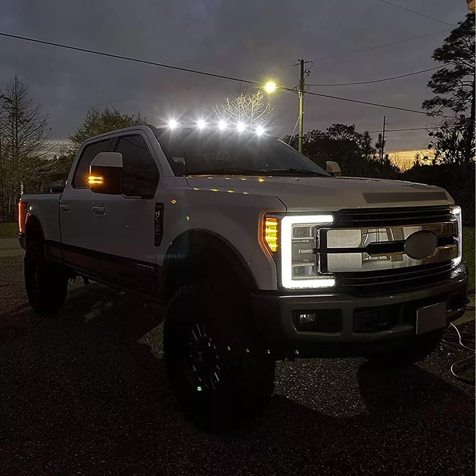 2024 Solar Truck Cab Lights - Wireless, No Drill, Vibration Sensor - White LED Roof Lights for Night Driving