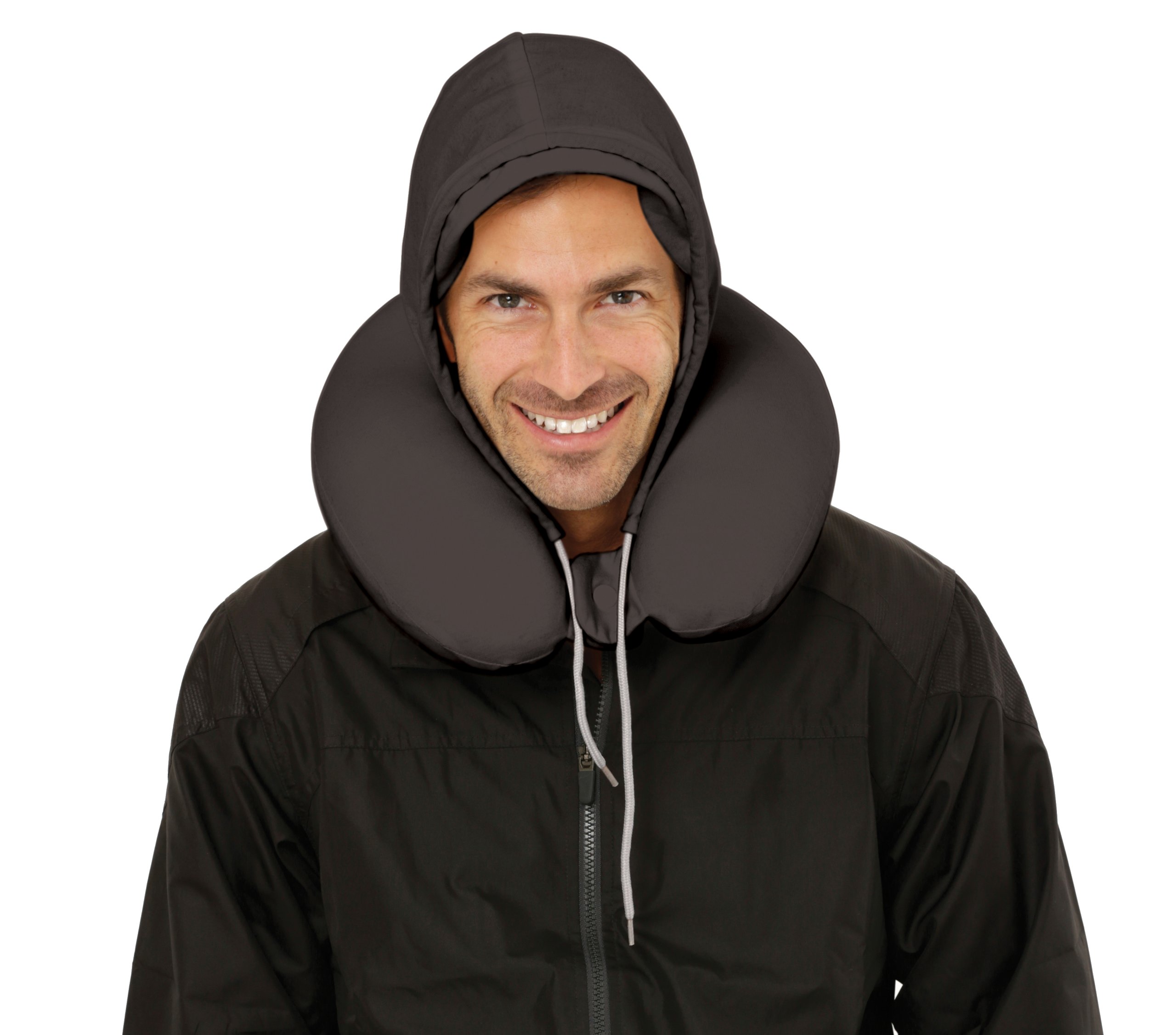 U_Hood Patented Portable Travel Pillow for Neck Support - Black | Perfect for Airplanes, Cars, and Office Naps
