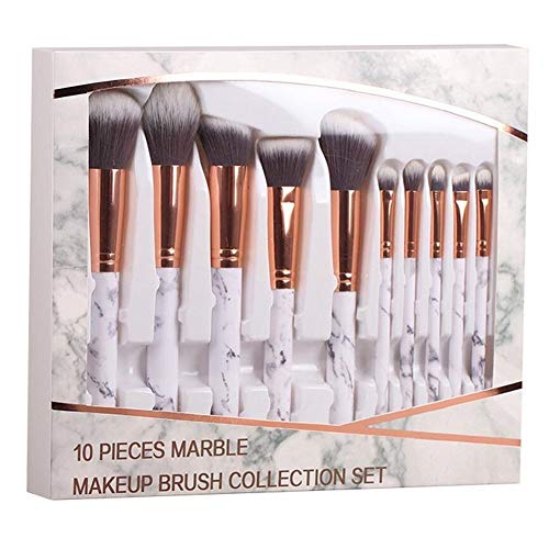 10-Piece Marble Handle Makeup Brush Set - Super Soft Foundation, Eyeshadow & Lipstick Brushes for Professional Beauty Makeup | Perfect for Daily Use, Bridal & Special Occasion Makeup