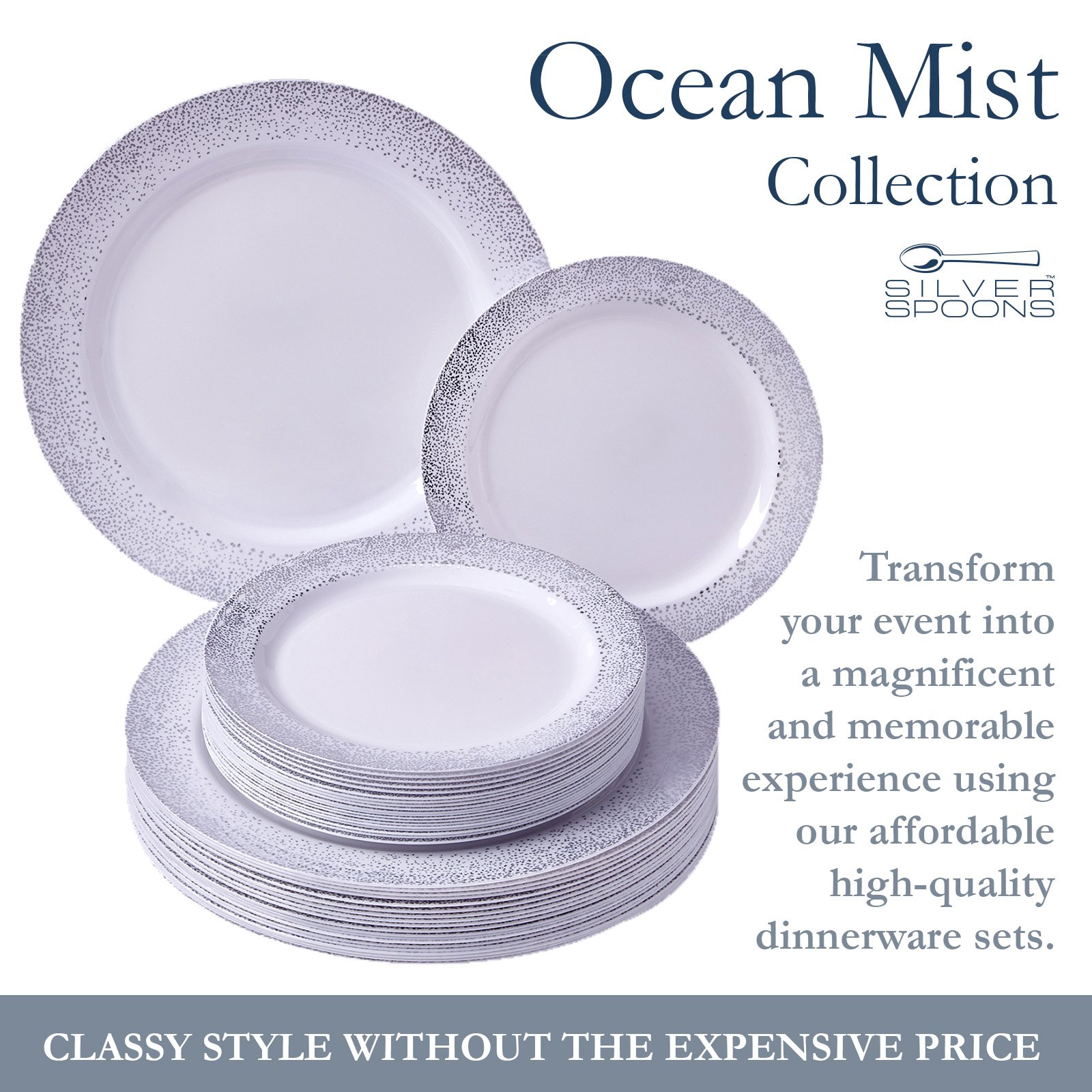 Premium 40-Piece Disposable Silver Spoon Set - Elegant Ocean Mist Design for Parties, Picnics & Catering (120 Servings) | Durable Plastic Cutlery for Weddings, BBQs & Outdoor Events