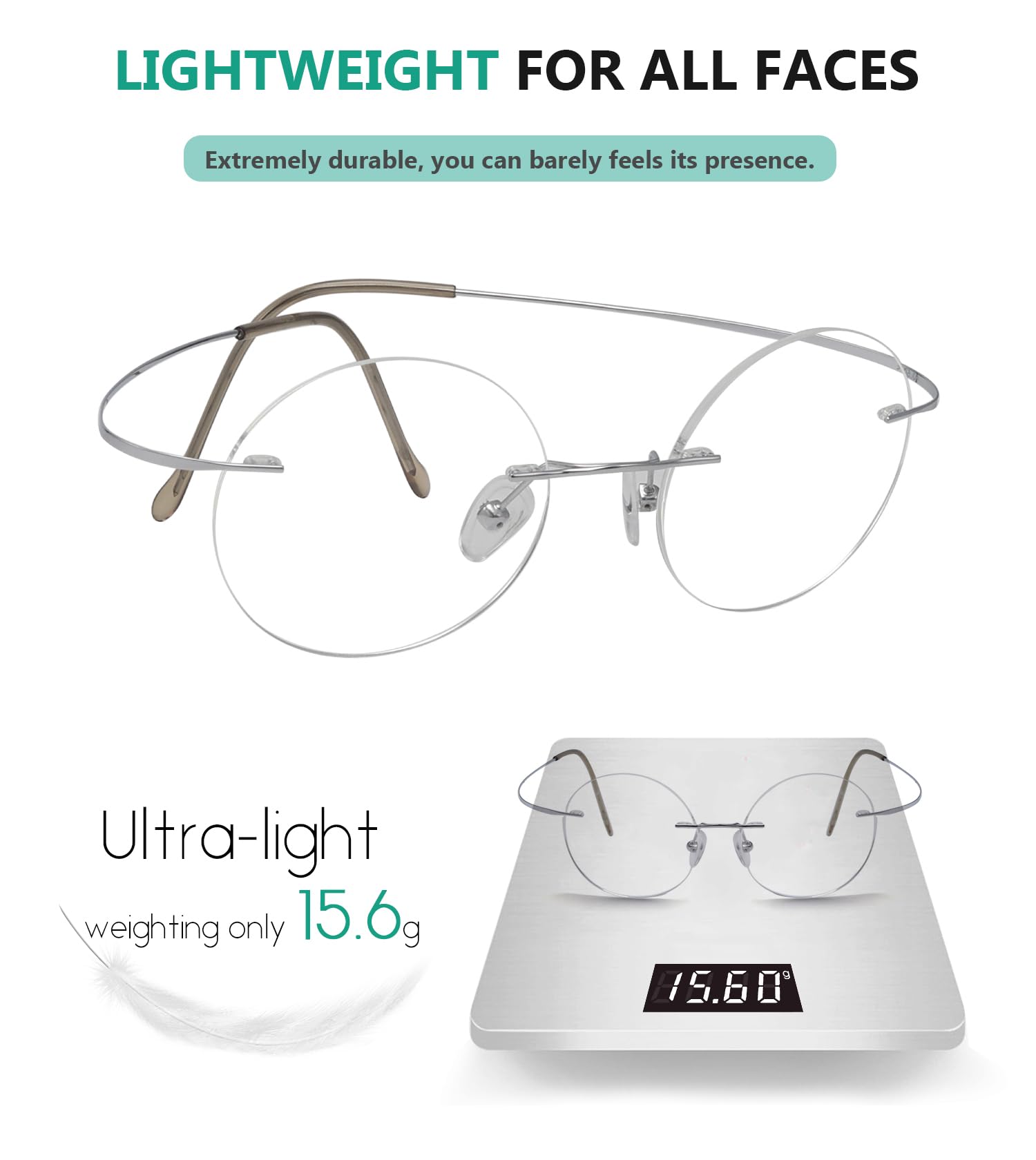 Titanium Rimless Round Reading Glasses for Men - Lightweight & Durable Eyewear - Perfect for Reading, Computer Use & Daily Activities