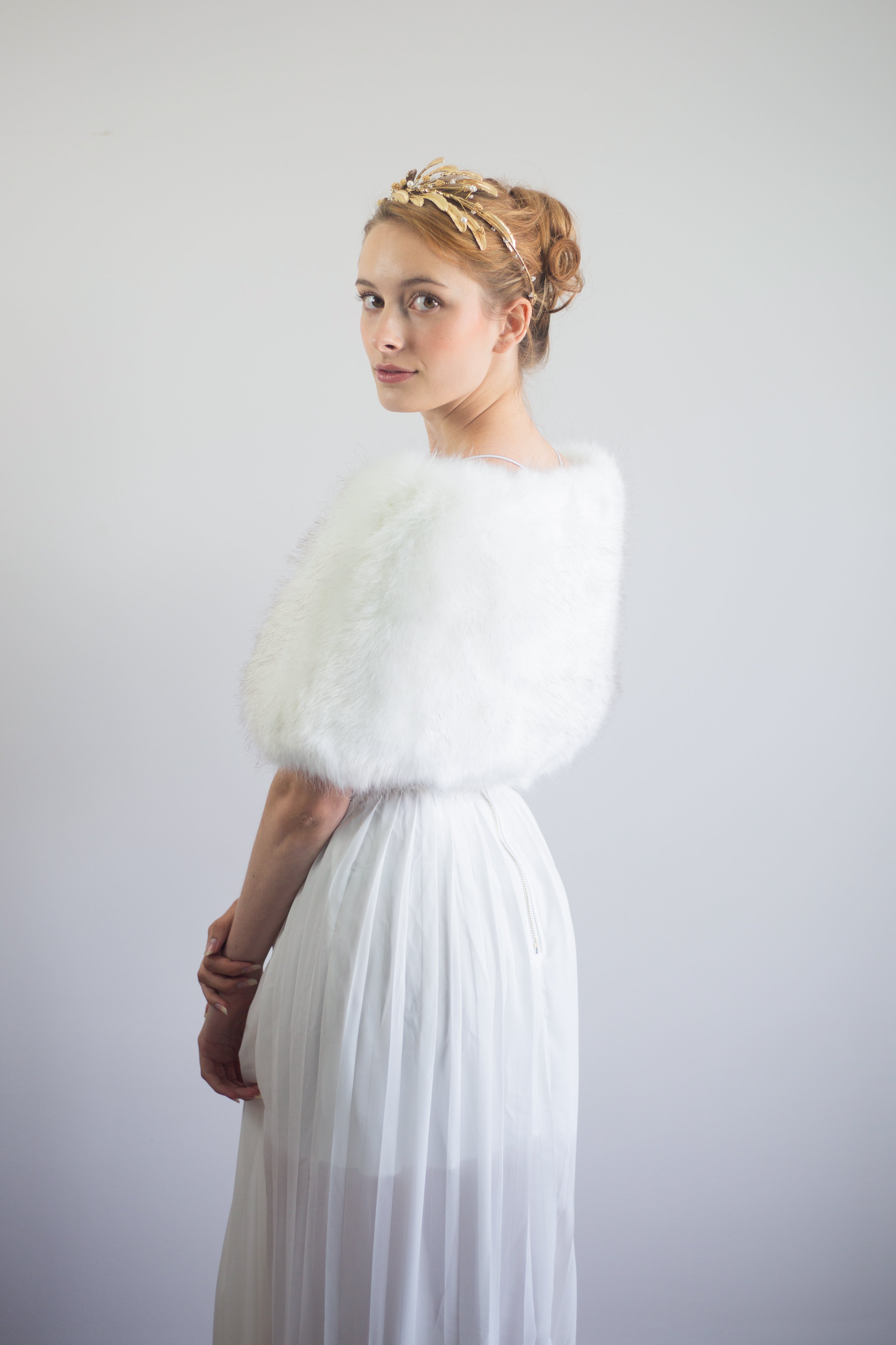 Ivory & Black Fur Wrap Shawl - Serena Wht03 | Elegant Winter Fashion Accessory for Women, Perfect for Parties, Weddings & Evening Events
