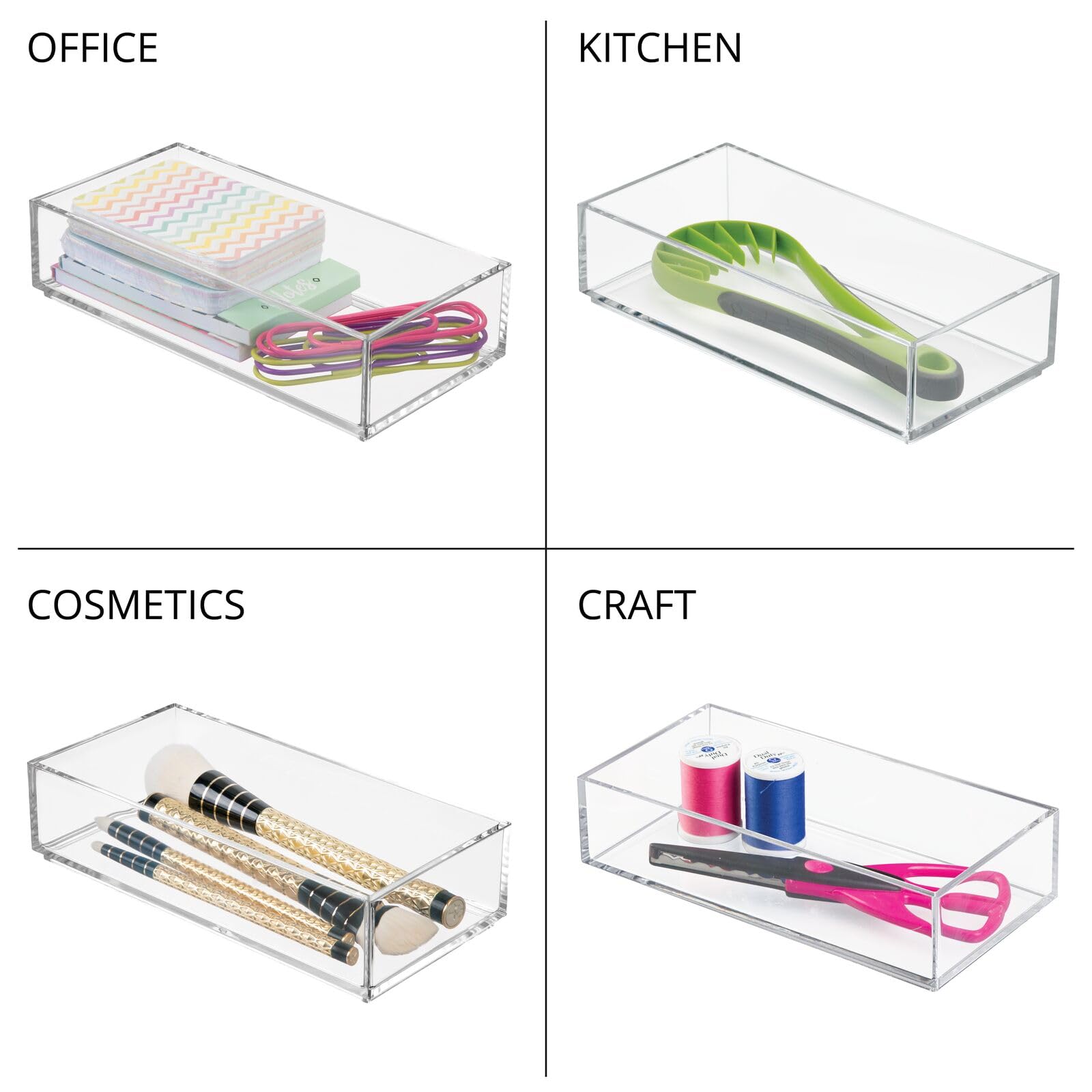 mDesign Stackable Makeup Organizer Set of 3 - Clear Cosmetic Storage Boxes for Nail Polish, Lipstick & Beauty Products - Bathroom & Bedroom Organization Solutions
