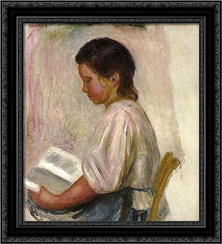 Pierre Auguste Renoir Young Girl Reading 20x22 Black Ornate Wood Framed Canvas Art - Perfect for Living Room, Bedroom & Office Wall Decor