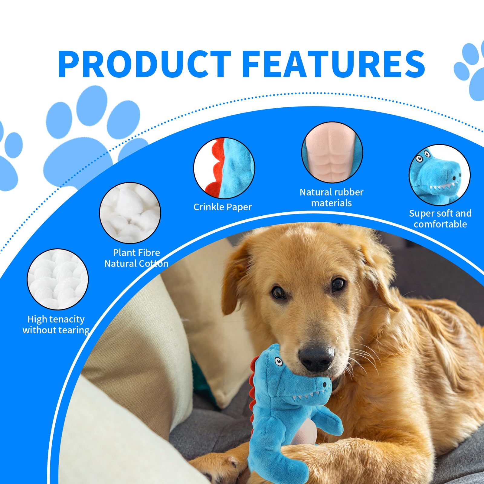 **RUXAN Squeaky Puppy Dog Toys - Durable Chew Toys for Small Dogs, Interactive Plush Dinosaur Toys to Keep Them Busy & Relieve Boredom (Blue) - Perfect for Playtime, Training & Indoor/Outdoor Fun**