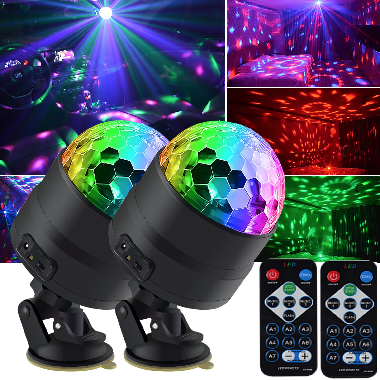 2 Pack LED Disco Ball Lights - Mini Stage Party Lights for DJ, Halloween & Christmas Decor