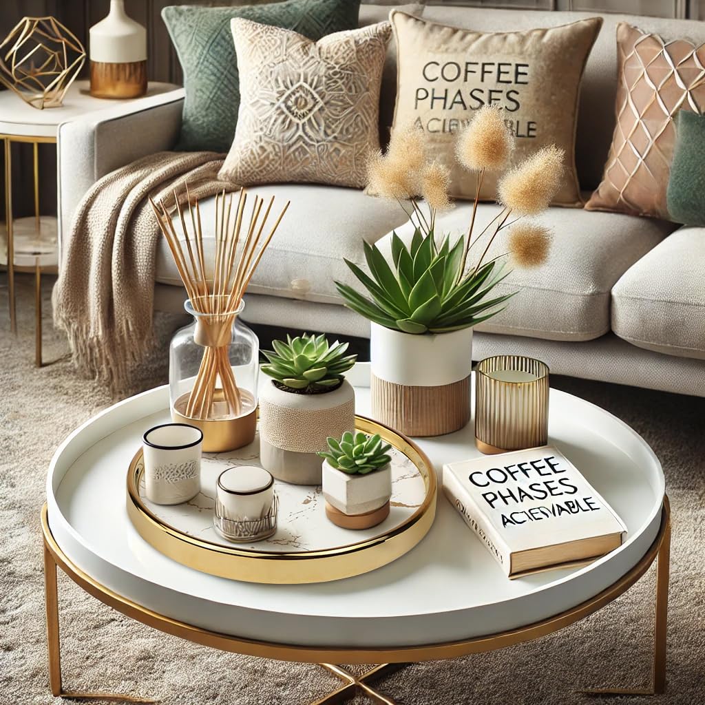 Luxury Round Marble Decorative Tray - Multi-Purpose Vanity Organizer for Jewelry, Perfume & Home Decor | Elegant Coffee Table Accent Tray for Bathroom, Bedroom & Living Room Storage