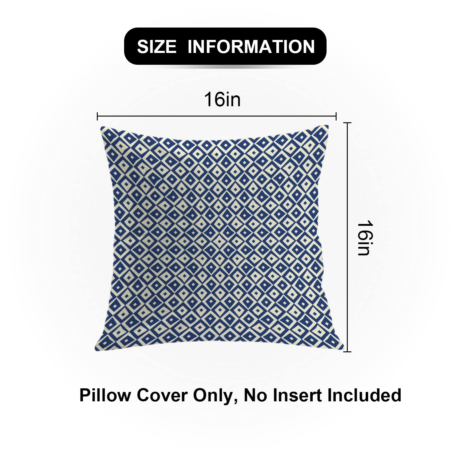 Shrahala Navy Blue & White Peacock Eye Decorative Pillow Covers Set of 2 - 16x16 Inch Square Bohemian Throw Pillow Cases for Sofa, Bedroom, Car & Home Decor - Perfect for Boho Chic Living Rooms, Cozy Bedrooms & Stylish Car Interiors