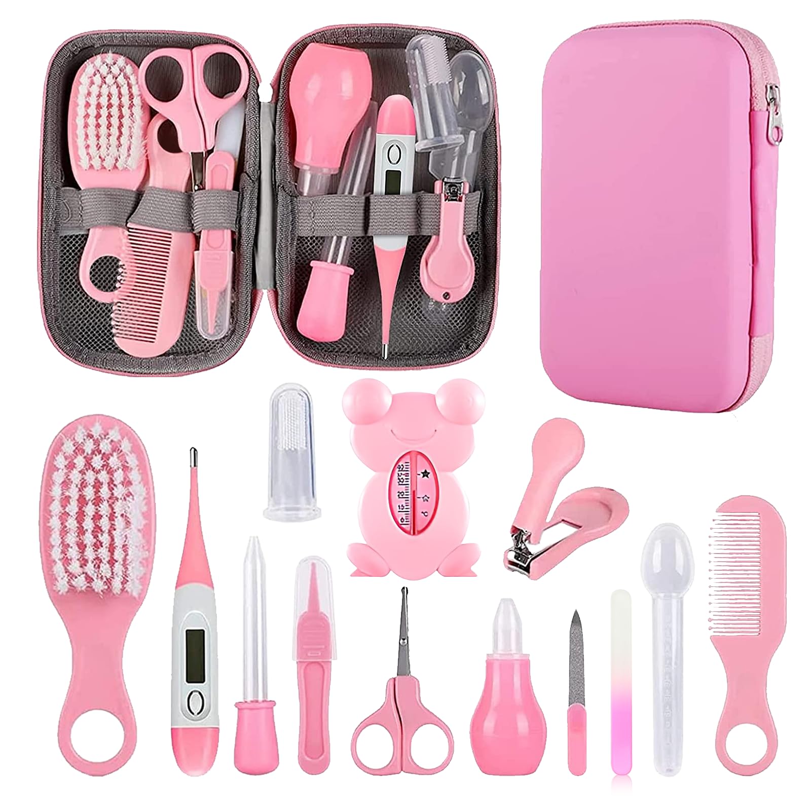 **Baby Grooming Kit for Newborns - Complete Infant Care Set with Hair Brush, Comb, Nail Clipper & Nasal Aspirator - Essential Baby Grooming Supplies for Girls & Boys (Pink) - Perfect for Bath Time, Travel & Daily Baby Care**