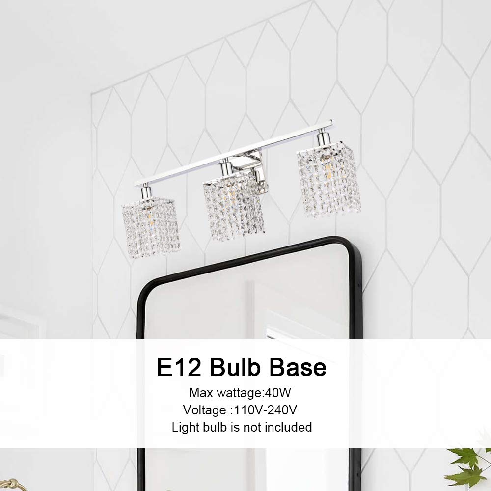 BONLICHT 3-Light Modern Wall Sconce with Crystal Drops - Polished Chrome Bathroom Vanity Light for Mirror - Luxury Indoor Wall Mount Lamp for Living Room, Hallway, Bedroom & Bathroom - Perfect for Ambient Lighting and Home Decor