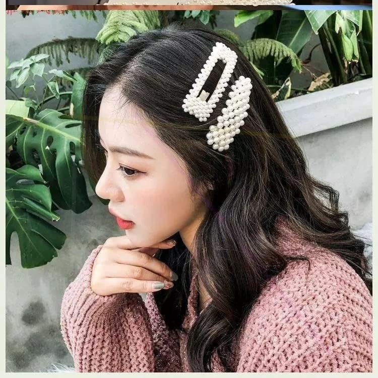 GIRLISH Metal Hair Clips for Women - 9PCS Geometric Pearl Barrettes for Girls, Party & Daily Use