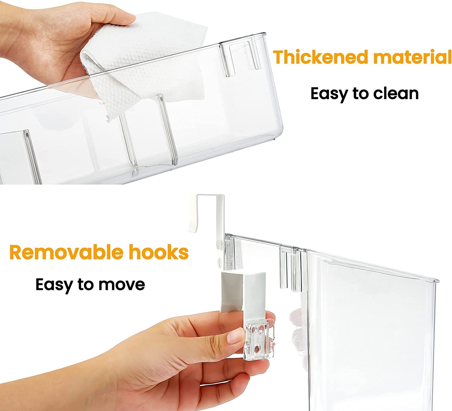 Vacane Clear Plastic Over Cabinet Door Organizer with Removable Hooks - Hanging Storage Baskets for Kitchen, Pantry & Bathroom - Space Saving Organizer for Spices, Utensils & Toiletries (Fits Inside or Outside Cabinet Doors) - Perfect for Small Space Organization & Clutter-Free Homes