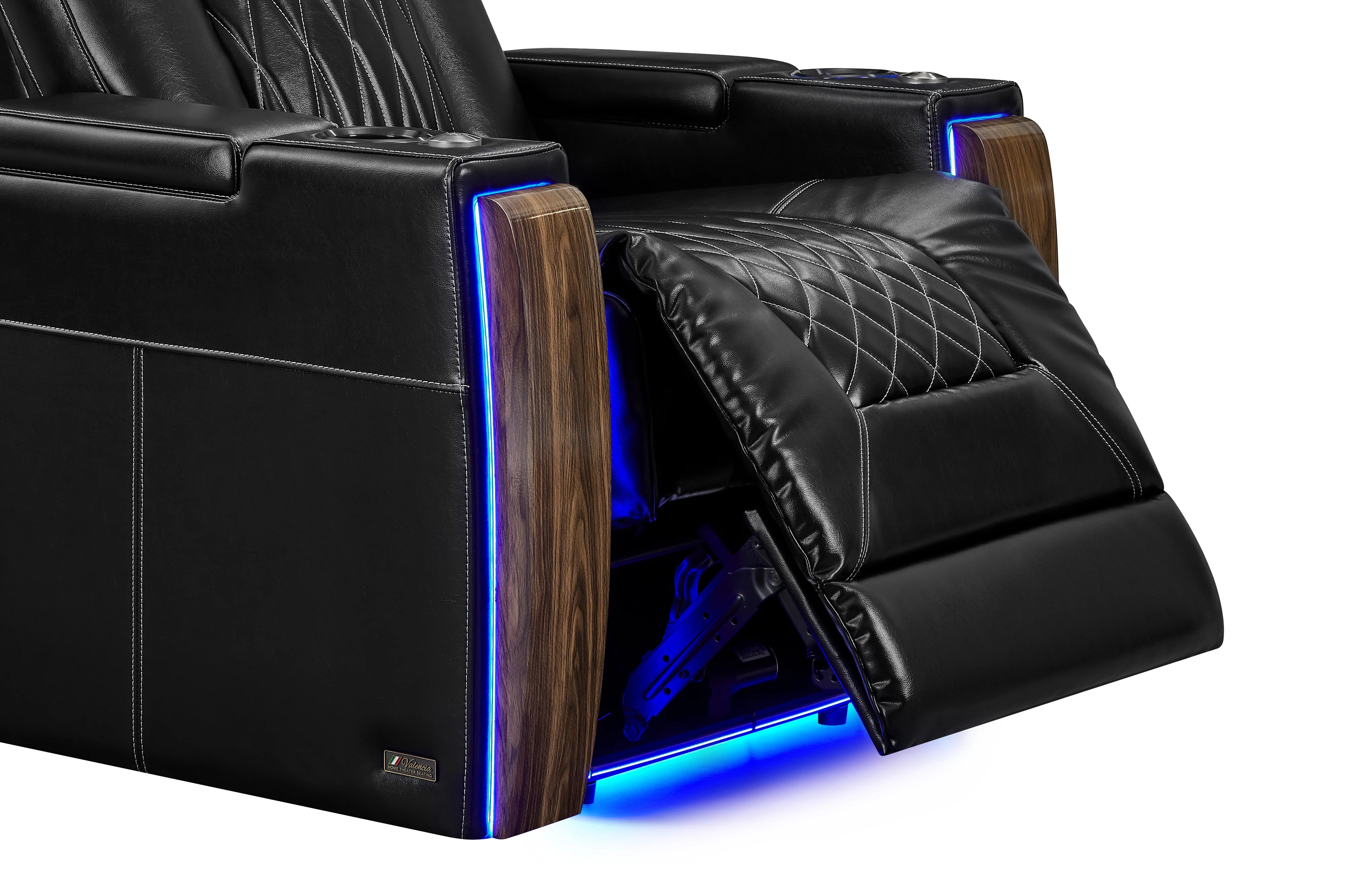 Valencia 2025 Tuscany Executive Heat & Massage Leather Home Theater Seating - 3-Seater Recliner Sofa with Heating & Massage Functions, Midnight Black - Perfect for Home Cinema, Gaming & Luxury Living Room
