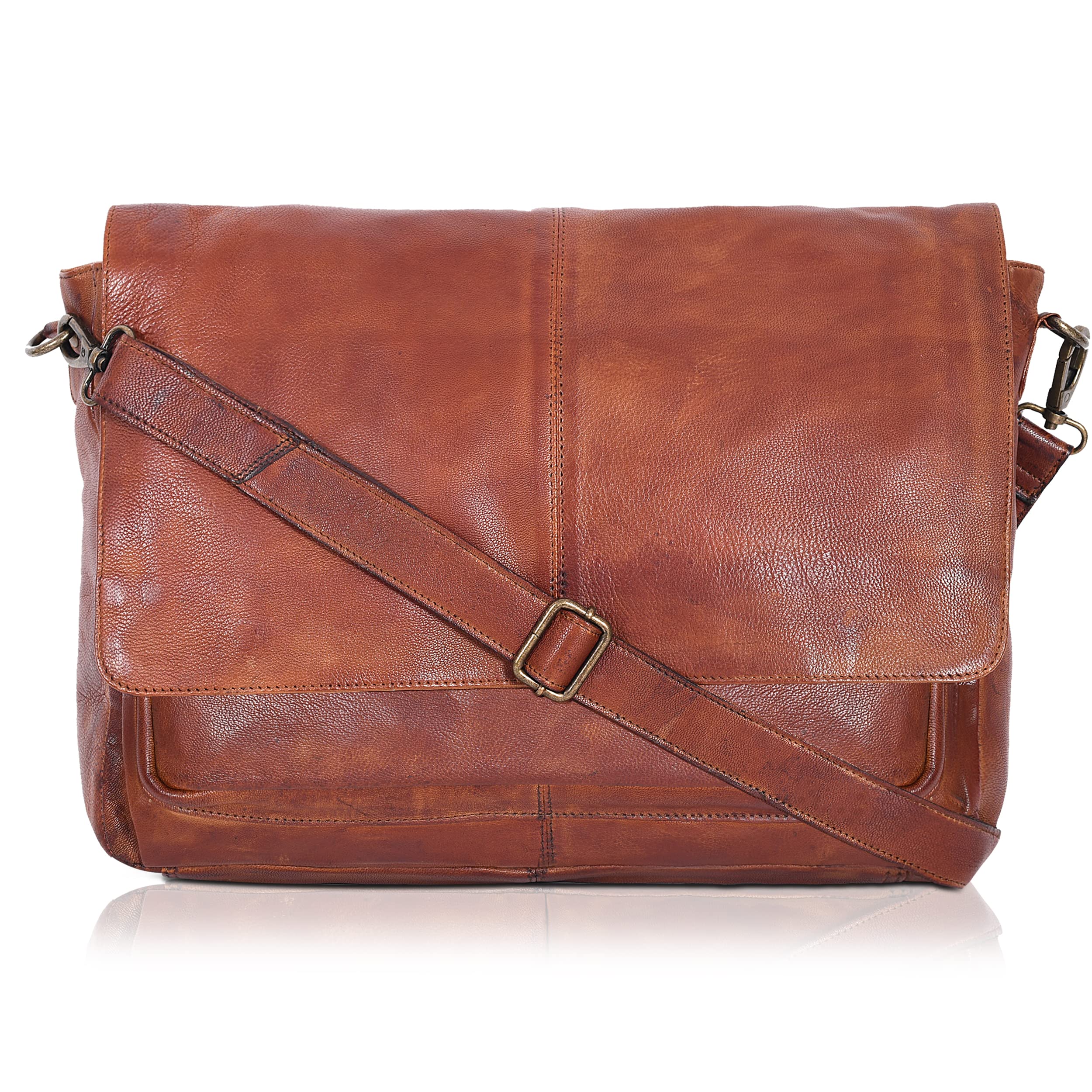 Genuine Leather Messenger Bag for Men & Women - Stylish Laptop Briefcase with Adjustable Shoulder Strap, Perfect for College, Office & Business Travel | Durable Work Bag for Professionals & Students