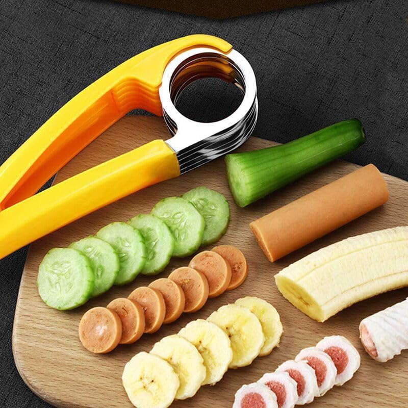 Stainless Steel Banana Slicer & Strawberry Cutter - Effortless Perfect Slices Every Time for Smoothies, Desserts, Salads & Snacks - Durable Kitchen Tool for Fruit Prep - Easy to Clean & Dishwasher Safe - Ideal for Breakfast, Meal Prep & Kids Lunch Boxes