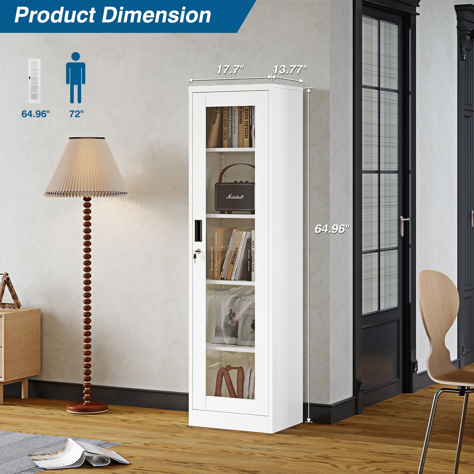 Glass Door Display Cabinet with 4 Adjustable Shelves - Locking Curio Cabinet for Home, Office, Clinic & Pantry - White Modern Storage Solution (Assembly Required) - Perfect for Showcasing Collectibles, China & Home Decor