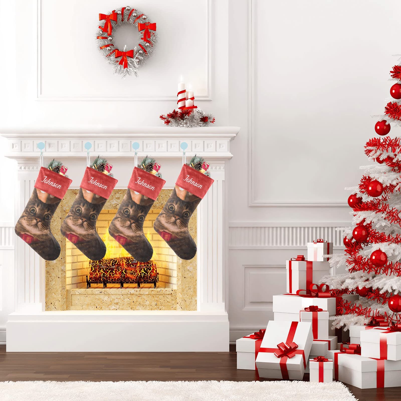 Personalized Christmas Stockings for Cats & Dogs - Custom Name Embroidered Pet Xmas Socks (17.52 x 7.87 Inch) - Perfect Holiday Gift for Pet Lovers & Festive Home Decor