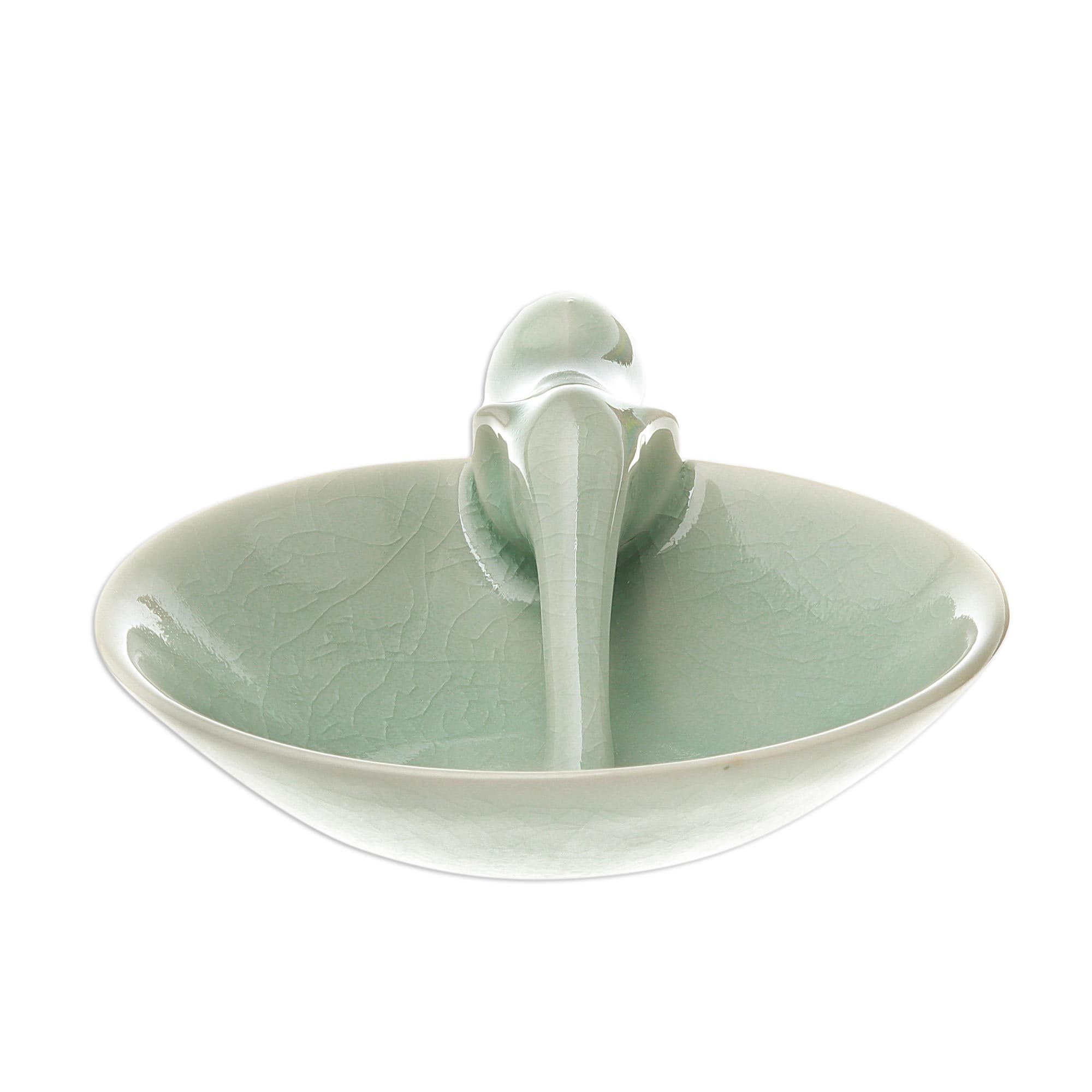 NOVICA Handmade Green Ceramic Elephant Incense Holder - 'Sipping Elephant' Statue for Home Decor, Yoga Meditation & Gift Giving