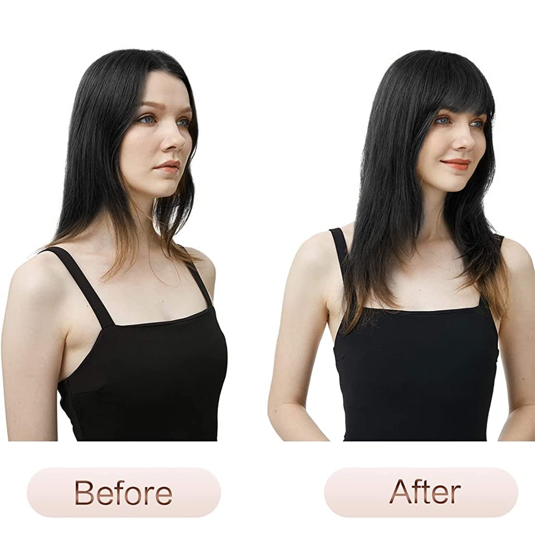 MAYCREATE® Clip-In Hair Extensions for Women & Girls - Soft Black Artificial Bangs & Fringes | Natural-Looking Front Hair Extensions & Wigs for Everyday Wear, Parties & Special Occasions