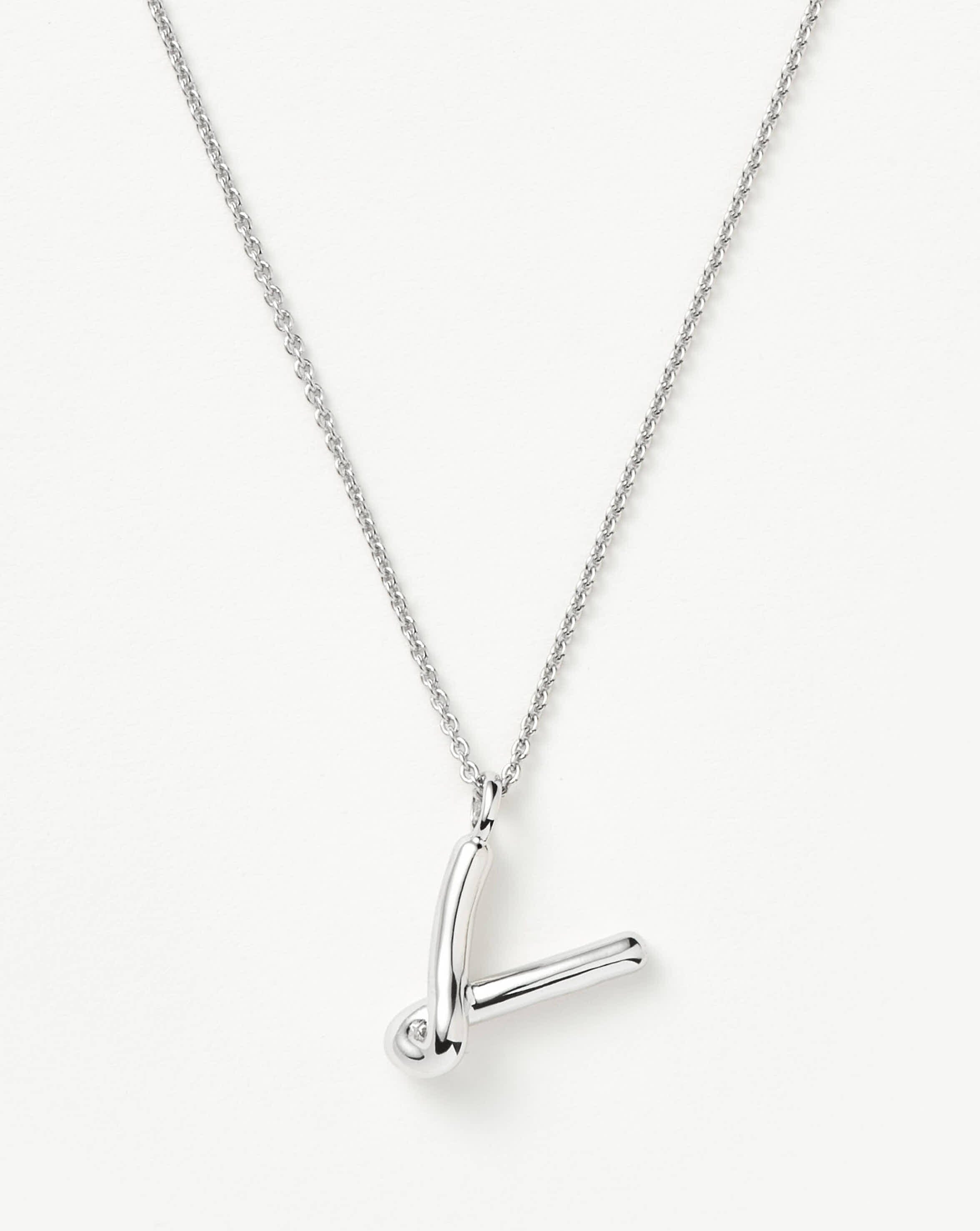 Personalized Sterling Silver Curly Molten Initial Pendant Necklace - Custom Monogram Jewelry for Women | Gift for Her, Birthday, Anniversary, Valentine's Day | Everyday Wear & Special Occasions