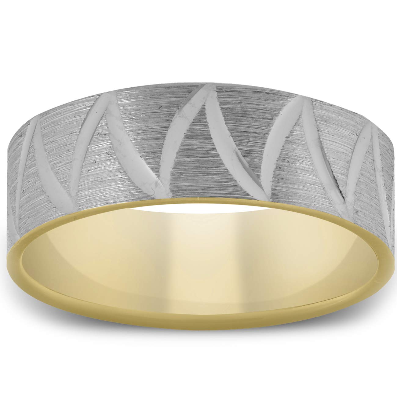10k Yellow Gold Two Tone 6mm Flat Brushed Comfort Fit Wave Men's Wedding Ring - Perfect for Weddings, Anniversaries & Everyday Wear