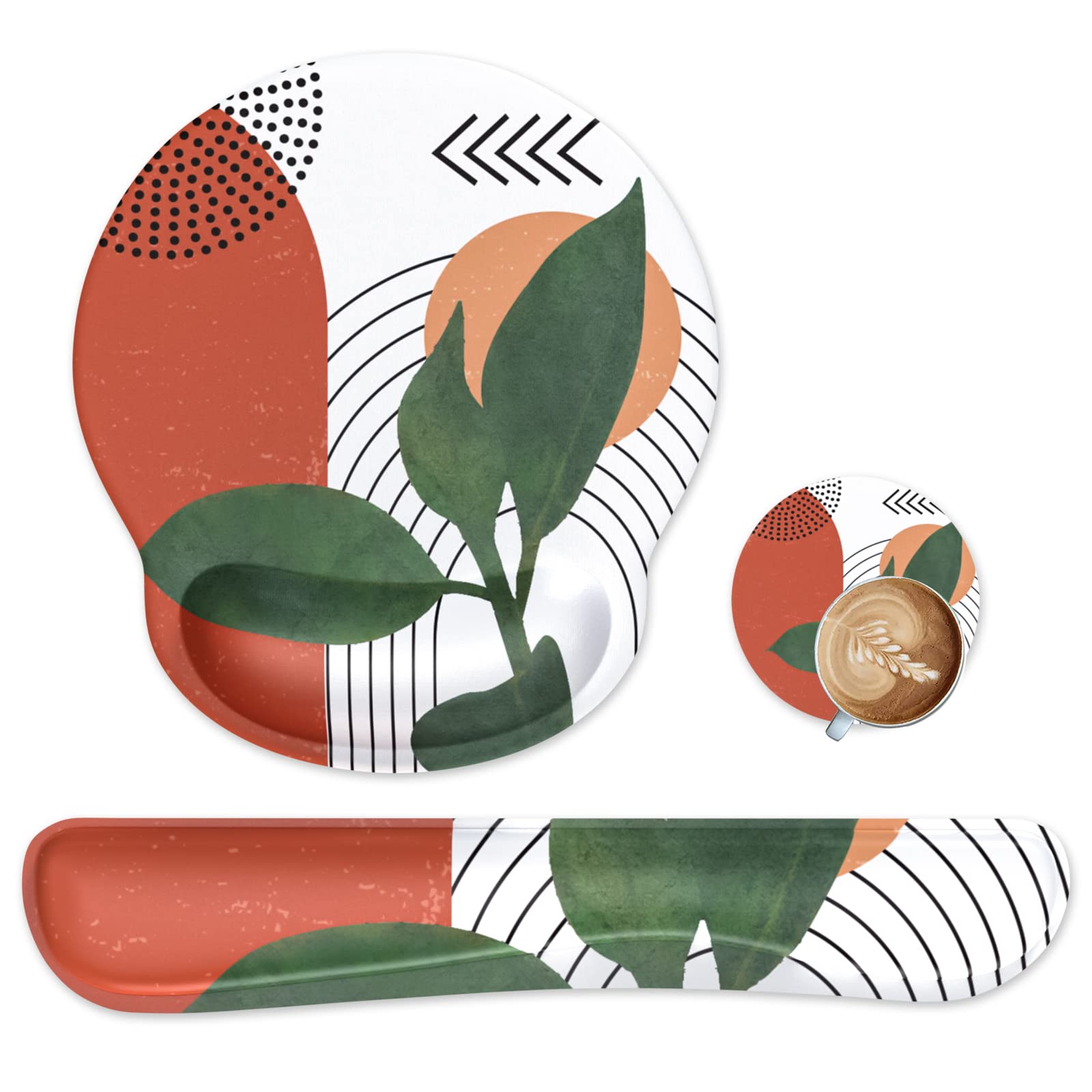 iLeadon Ergonomic Mouse Pad with Wrist Rest - Non-Slip Computer Mouse Pad for Home & Office - Comfortable Wrist Support for Pain Relief & Easy Typing - Modern Abstract Plant Design - Perfect for Gaming, Work & Long Computer Sessions