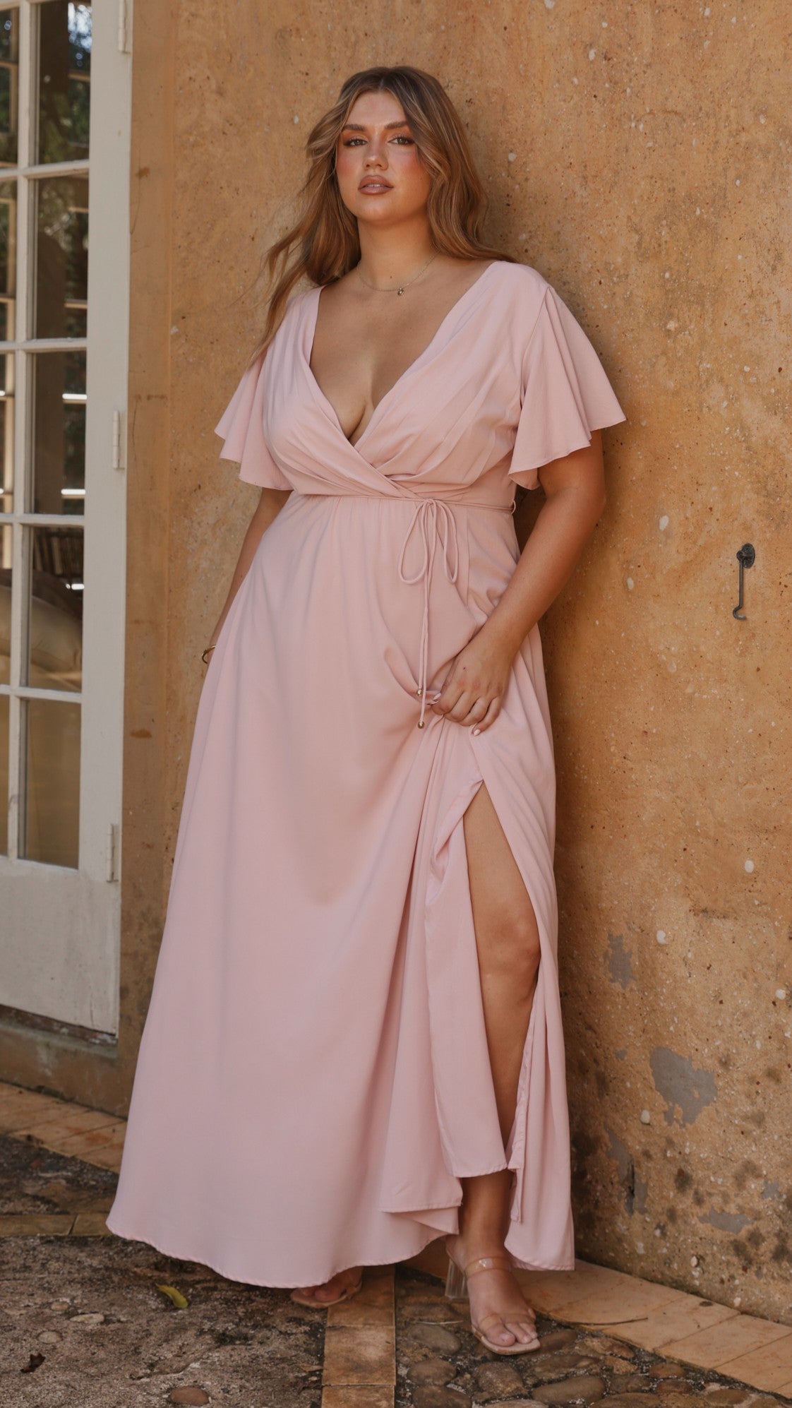 Charlize Maxi Dress for Women - Elegant Dusty Pink Flowy Long Dress for Summer, Beach, Wedding & Special Occasions