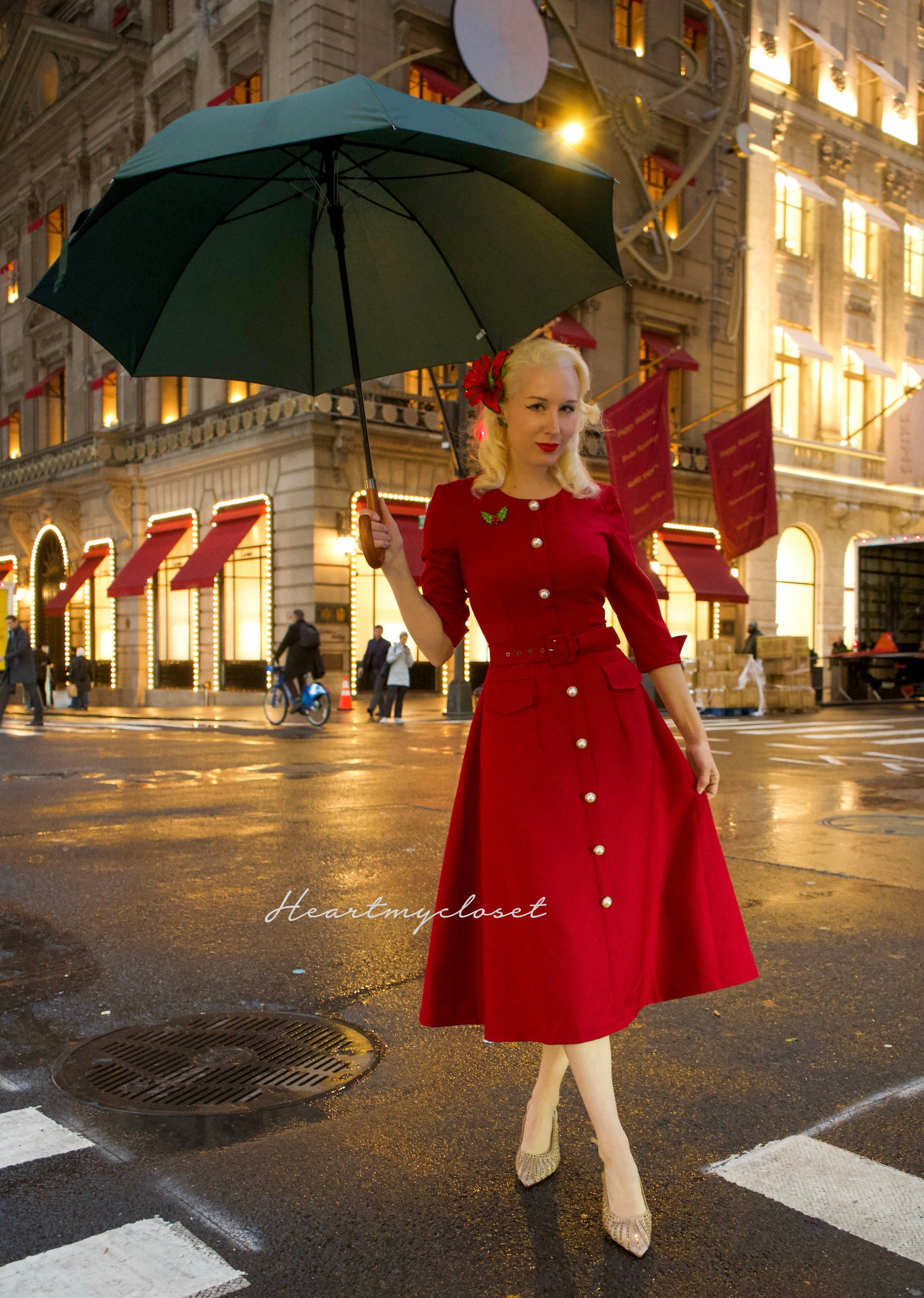 Sophie Aline Dress - Elegant Red Pearl Button Dress for Women | Perfect for Parties, Weddings & Special Occasions