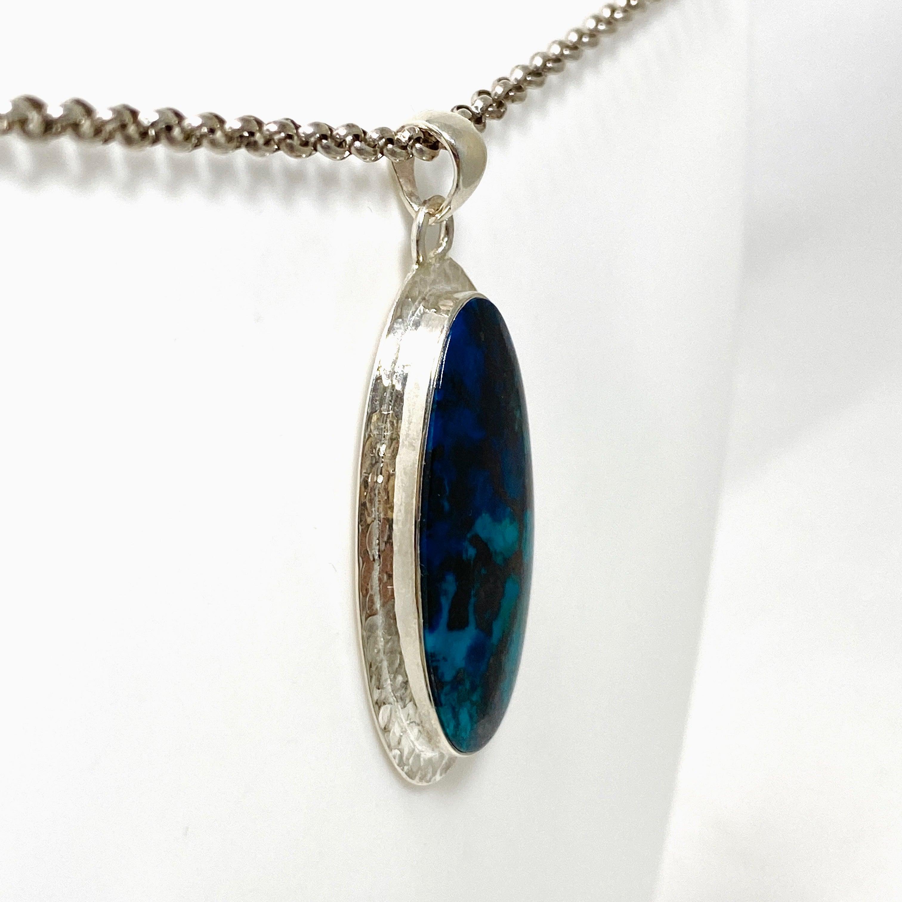 Natural Shattuckite with Cuprite Oval Pendant Necklace - Handcrafted Hammered Silver Jewelry KPGJ4417 | Healing Crystal Gift for Meditation & Spiritual Energy