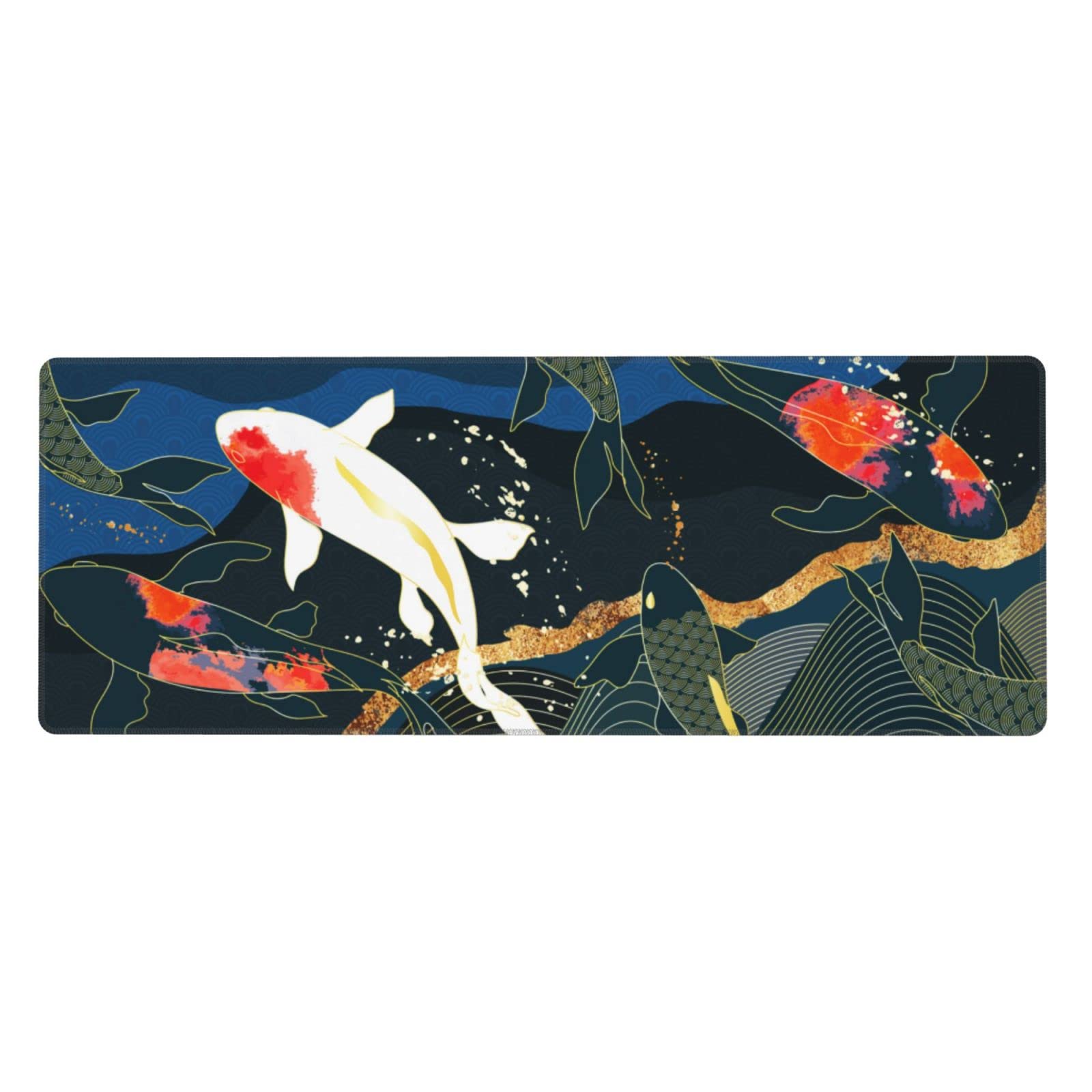 Extra Large Gaming Mouse Pad with Non-Slip Base - 31.5 x 11.8 Inch Japanese Koi Fish Design Cute Office Desk Mat for Women, Perfect for Keyboard & Mouse - Ideal for Work, Gaming & Home Office Decor