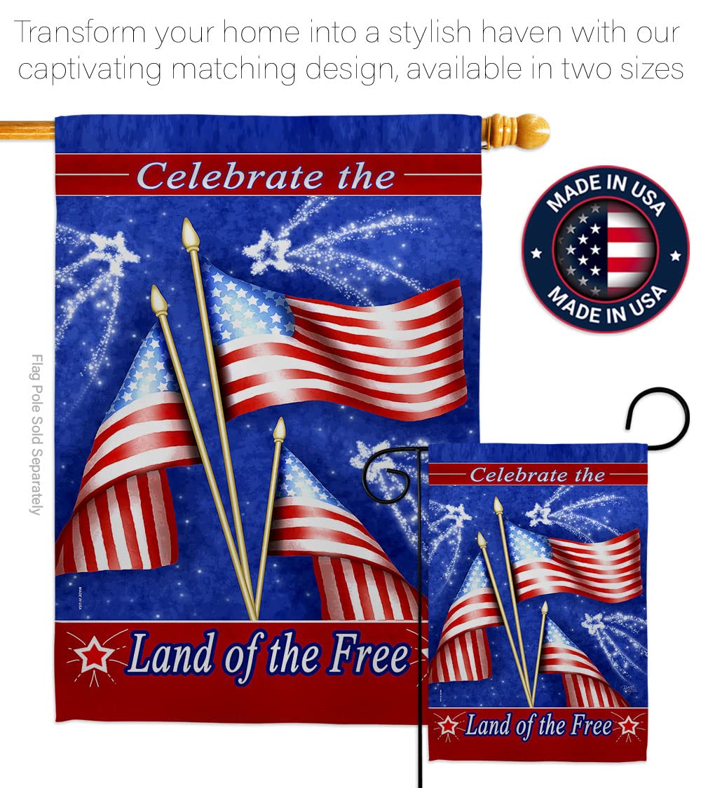 Americana 4th of July House Flag Set - 28x40in w/Flagpole - Patriotic Outdoor Decor
