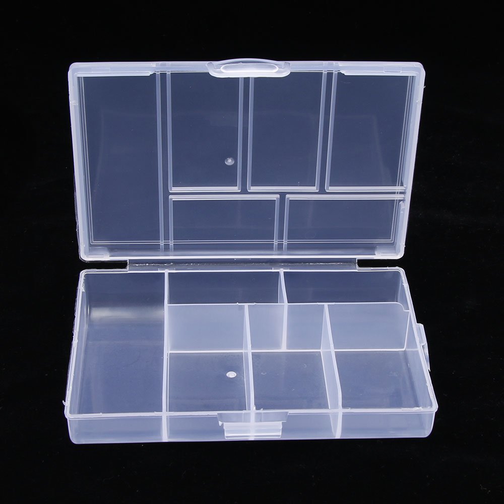 2 Pack Clear Plastic Jewelry Organizer Boxes with 6 Grid Dividers - Perfect for Earrings, Rings, Necklaces & Small Accessories Storage - Ideal for Travel, Home & Retail Display
