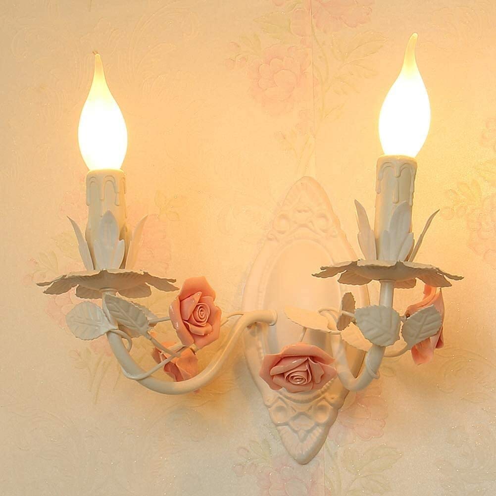 YBright Stylish Florentine Flower Candle Sconce Wall Light - White Rose Design Indoor Wall Candle Holder for Living Room, Dining Room, Restaurant & Hotel Decor | Romantic Ambiance Lighting for Weddings, Dinners and Special Events