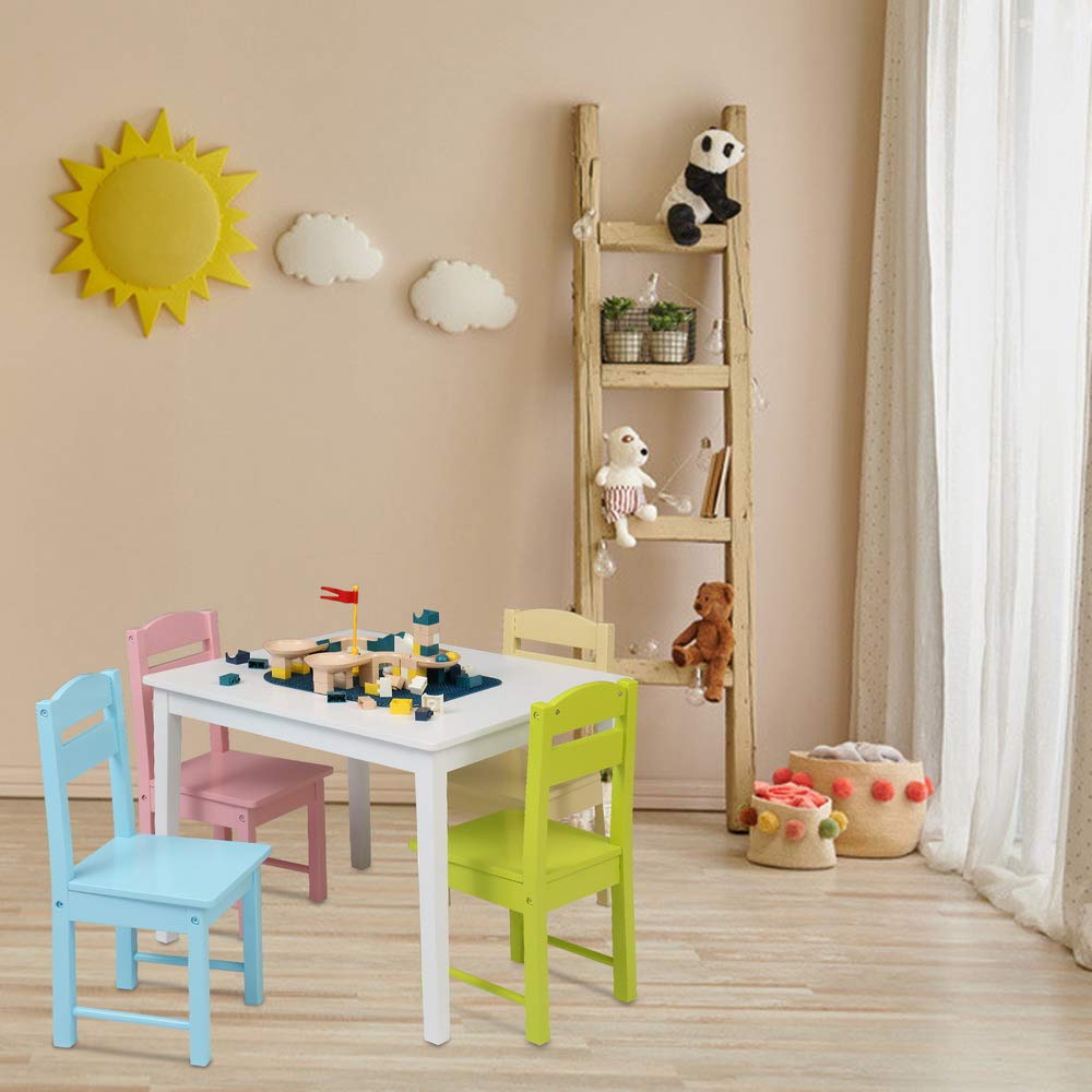 Wooden Toddler Table and Chair Set - 1 Table & 4 Chairs for Kids Ages 3-8 | Multi-Functional Activity Table for Reading, Coloring, Arts & Crafts, Board Games | Perfect for Preschool, Daycare & Home Playroom